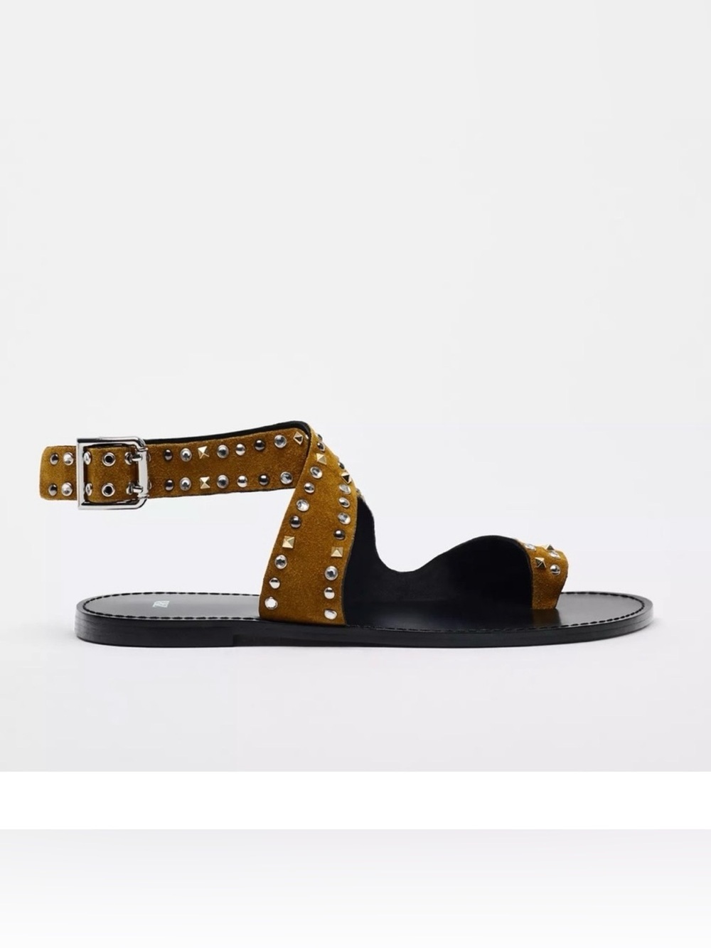 ZARA Suede Studded Ankle Strap Sandals
